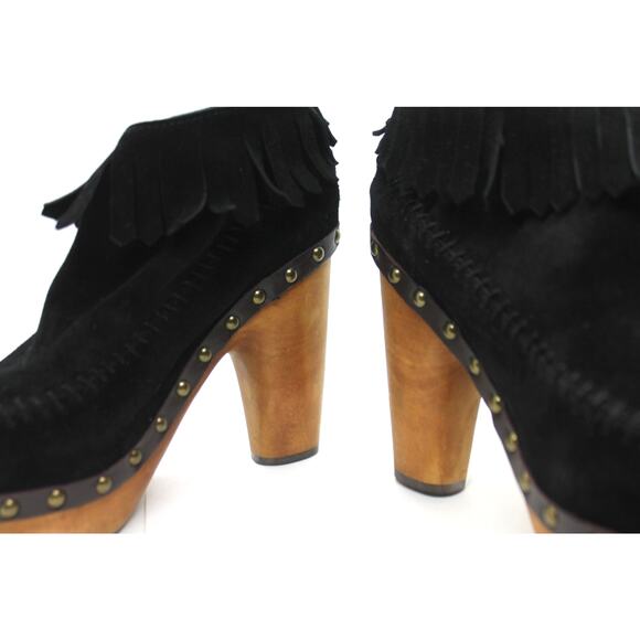 Black Ankle Boots with Fringe Detail - Picture 3 of 5
